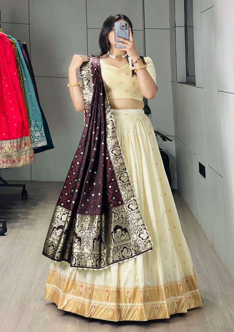 Wine Silk Blend Lehenga Set with Zari Work for Diwali | Wedding & Festive Wear - Indya