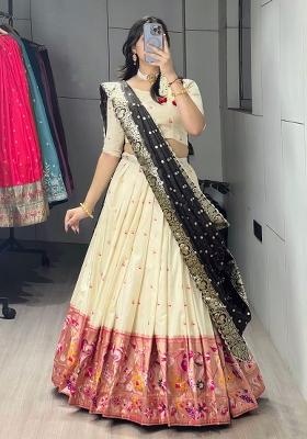 Brown Zari Work Silk Blend Lehenga Set