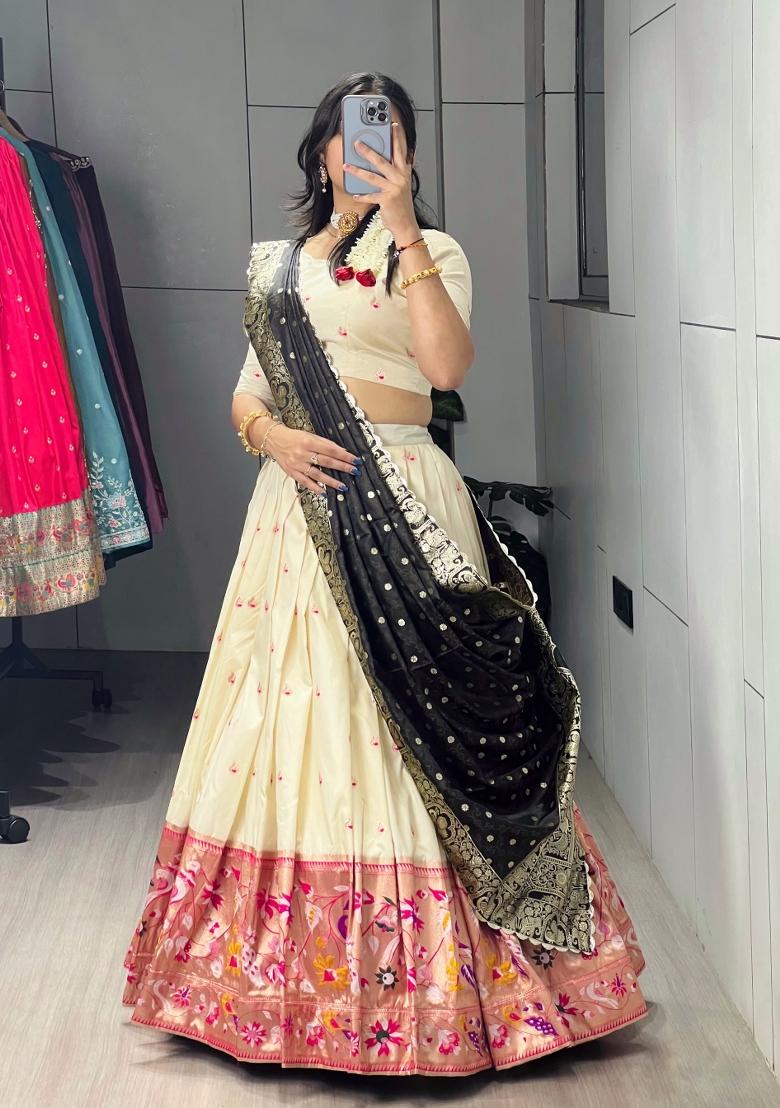 Brown Zari Work Silk Blend Lehenga Set - Indya