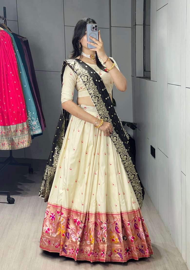 Brown Zari Work Silk Blend Lehenga Set for Diwali and Festive Wear - Indya