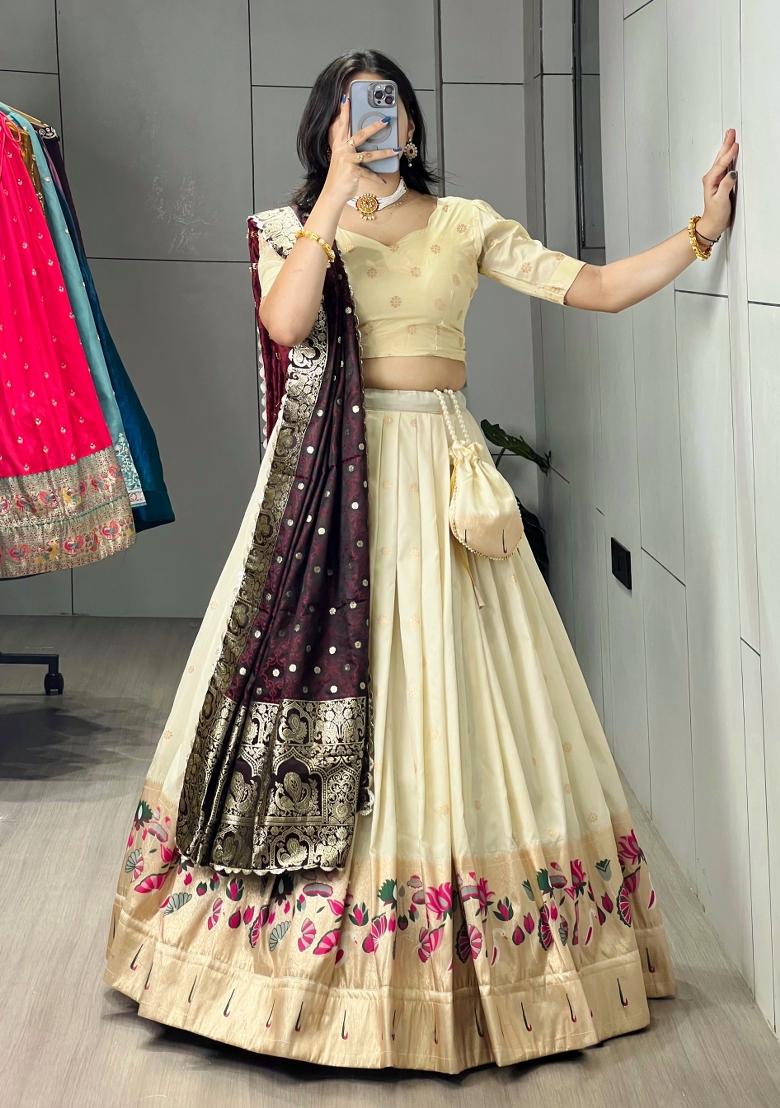 Wine Zari Work Silk Blend Lehenga Set - Indya