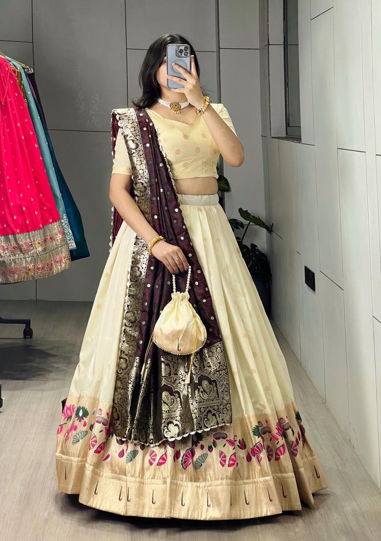Wine Zari Work Silk Blend Lehenga Set - Indya
