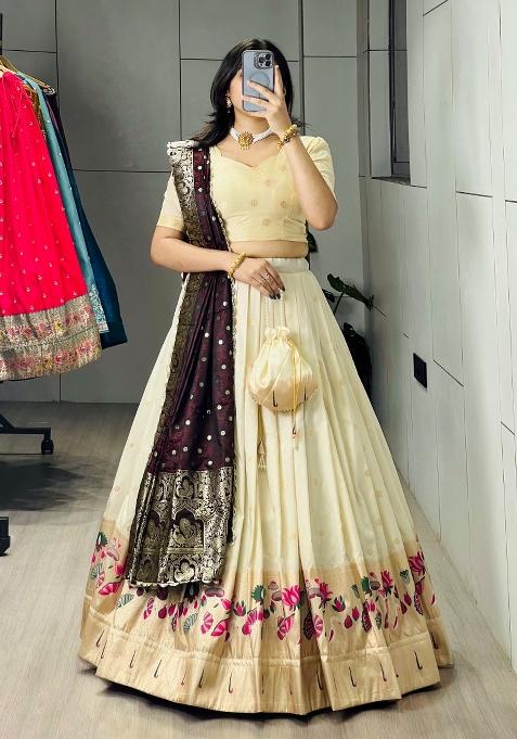 Wine Zari Work Silk Blend Lehenga Set