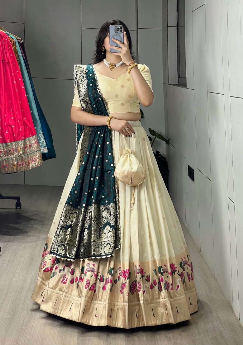 Rama Zari Work Silk Blend Lehenga Set for Diwali and Festive Wear - Indya