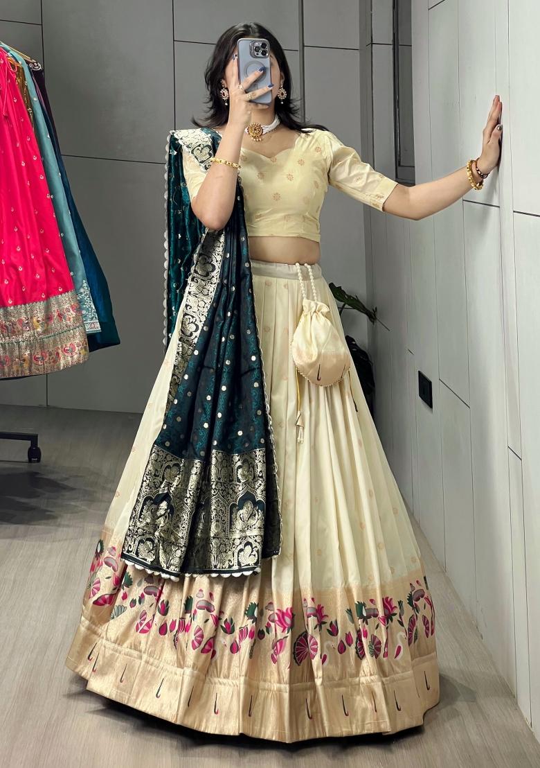 Rama Zari Work Silk Blend Lehenga Set - Indya