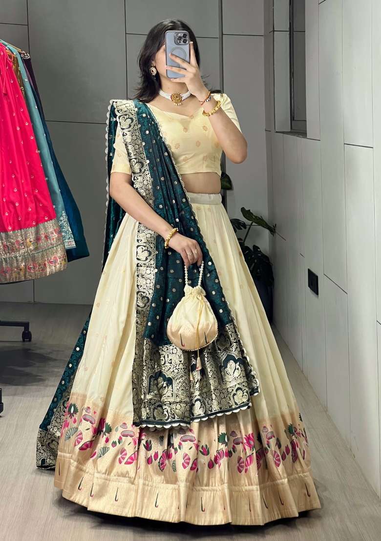 Rama Zari Work Silk Blend Lehenga Set for Diwali and Festive Wear - Indya