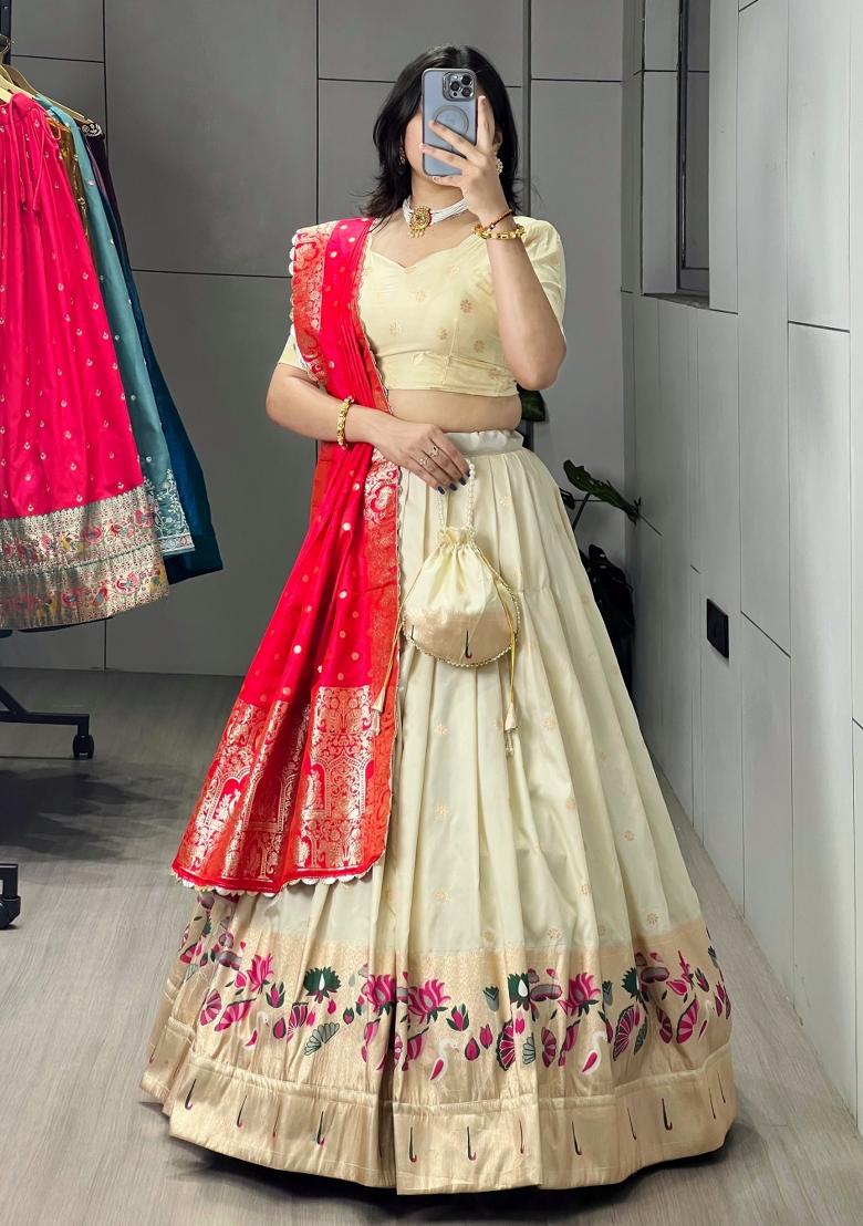 Rani Pink Zari Work Silk Blend Lehenga Set - Indya