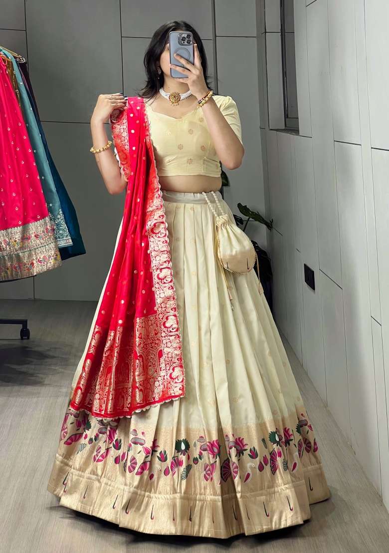Rani Pink Silk Blend Lehenga Set with Zari Work for Diwali | Wedding & Festive Wear - Indya