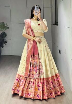Pink Zari Work Silk Blend Lehenga Set