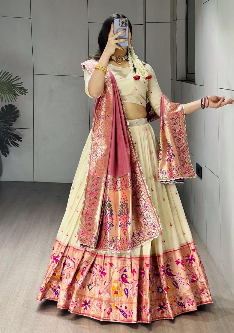 Pink Zari Work Silk Blend Lehenga Set - Indya