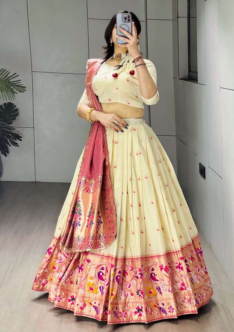 Pink Silk Blend Lehenga Set with Zari Work for Diwali | Wedding & Festive Wear - Indya