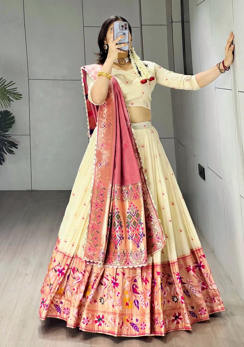 Pink Zari Work Silk Blend Lehenga Set - Indya