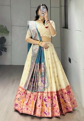 Firozi Zari Work Silk Blend Lehenga Set