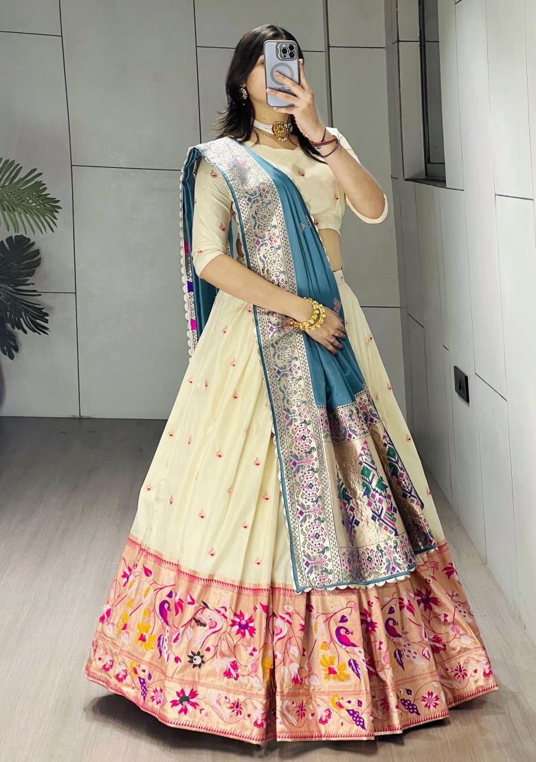 Firozi Zari Work Silk Blend Lehenga Set - Indya