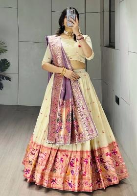 Purple Zari Work Silk Blend Lehenga Set