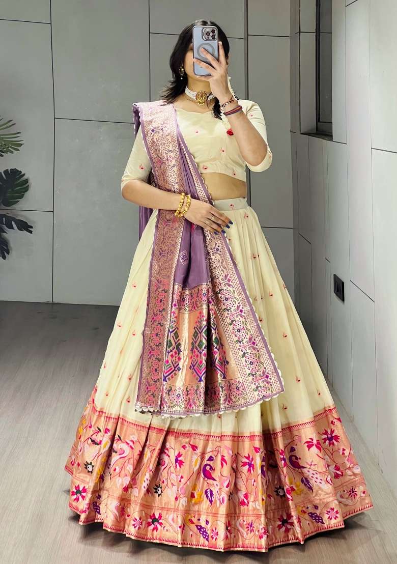 Purple Zari Work Silk Blend Lehenga Set for Diwali and Festive Wear - Indya