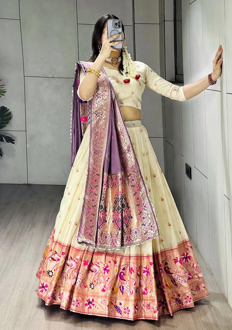 Purple Zari Work Silk Blend Lehenga Set - Indya