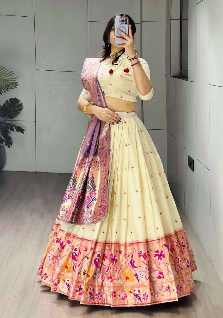 Purple Zari Work Silk Blend Lehenga Set for Diwali and Festive Wear - Indya