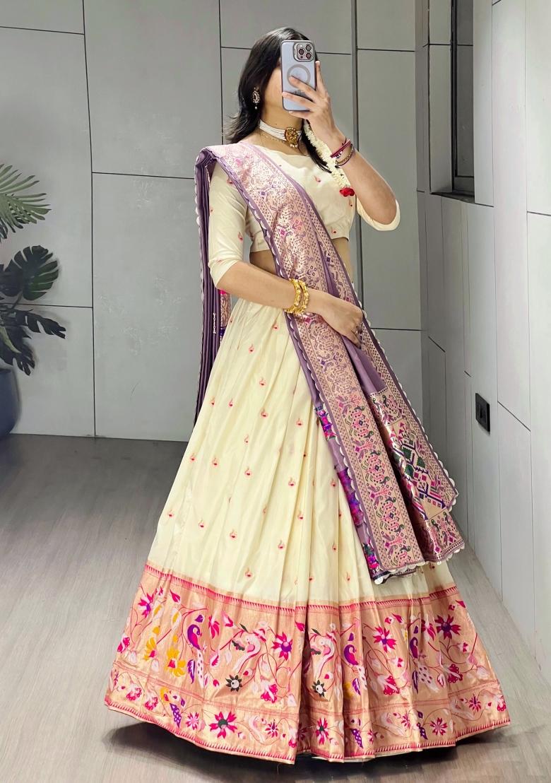 Purple Zari Work Silk Blend Lehenga Set - Indya
