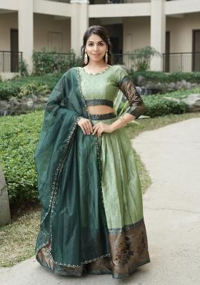 Parrot Zari Work Silk Blend Lehenga Set