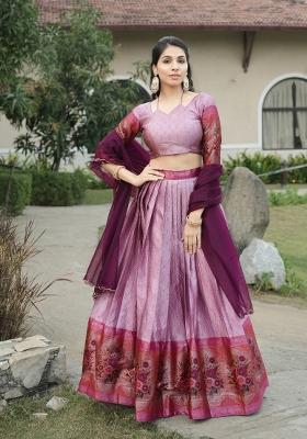 Wine Zari Work Silk Blend Lehenga Set