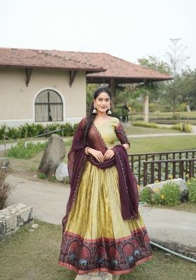 Cream Zari Work Silk Blend Lehenga Set