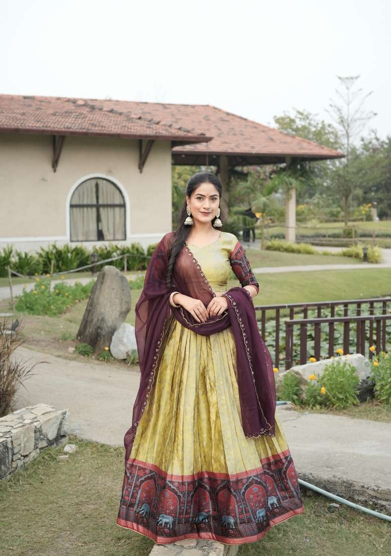 Cream Silk Blend Lehenga Set with Zari Work for Diwali | Wedding & Festive Wear - Indya
