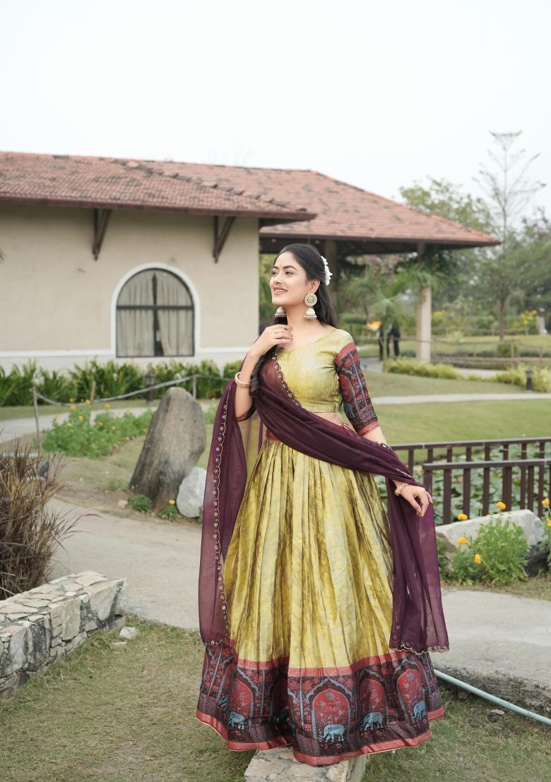 Cream Zari Work Silk Blend Lehenga Set - Indya