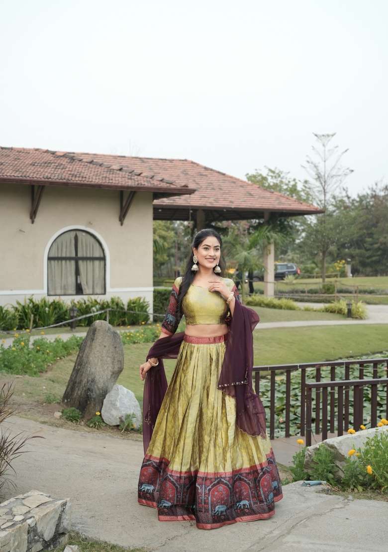Cream Silk Blend Lehenga Set with Zari Work for Diwali | Wedding & Festive Wear - Indya