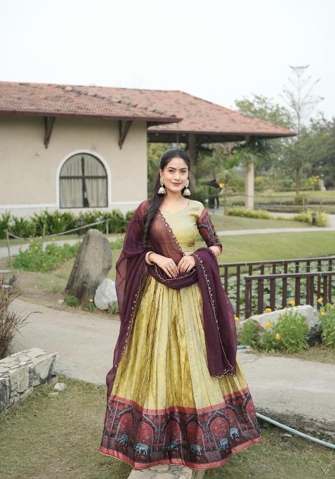 Cream Zari Work Silk Blend Lehenga Set