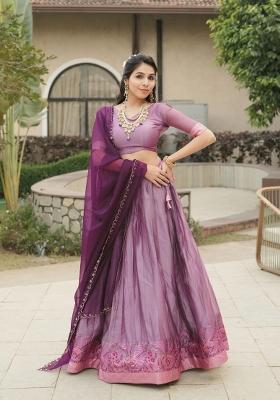 Wine Zari Work Shimmar Lehenga Set