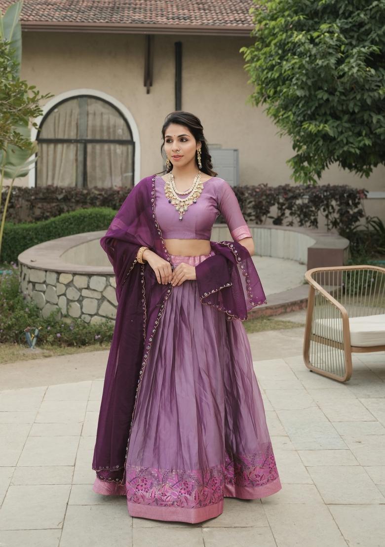 Wine Zari Work Shimmar Lehenga Set - Indya