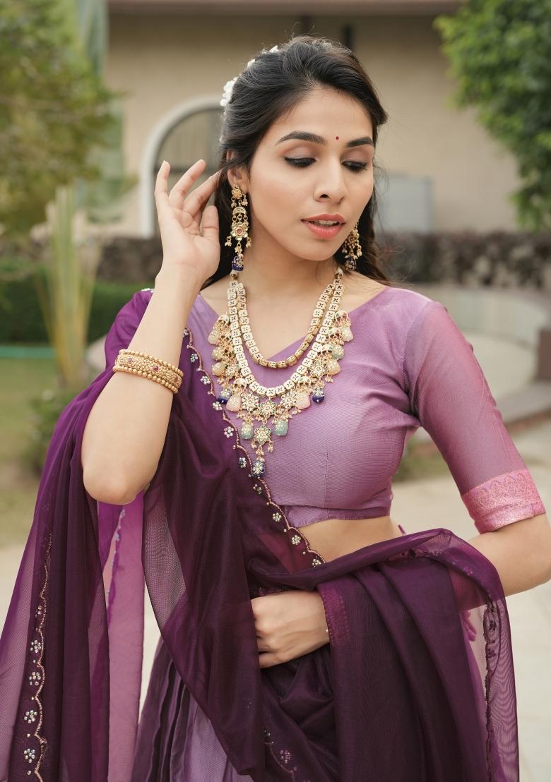 Wine Zari Work Shimmar Lehenga Set - Indya