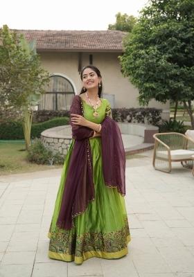 Parrot Zari Work Shimmar Lehenga Set