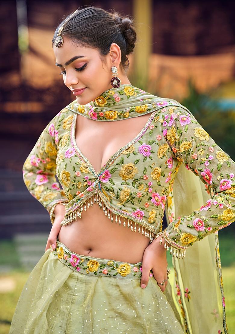 Pista Embroidered Silk Blend Lehenga Set - Indya