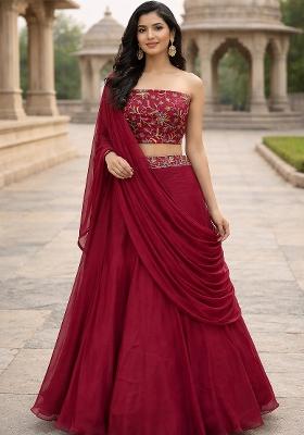 Pink Embroidered Silk Blend Lehenga Set