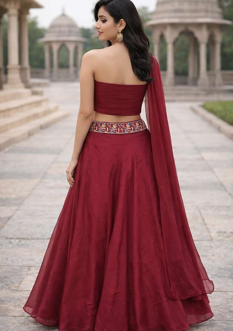 Pink Embroidered Silk Blend Lehenga Set for Diwali and Festive Wear - Indya