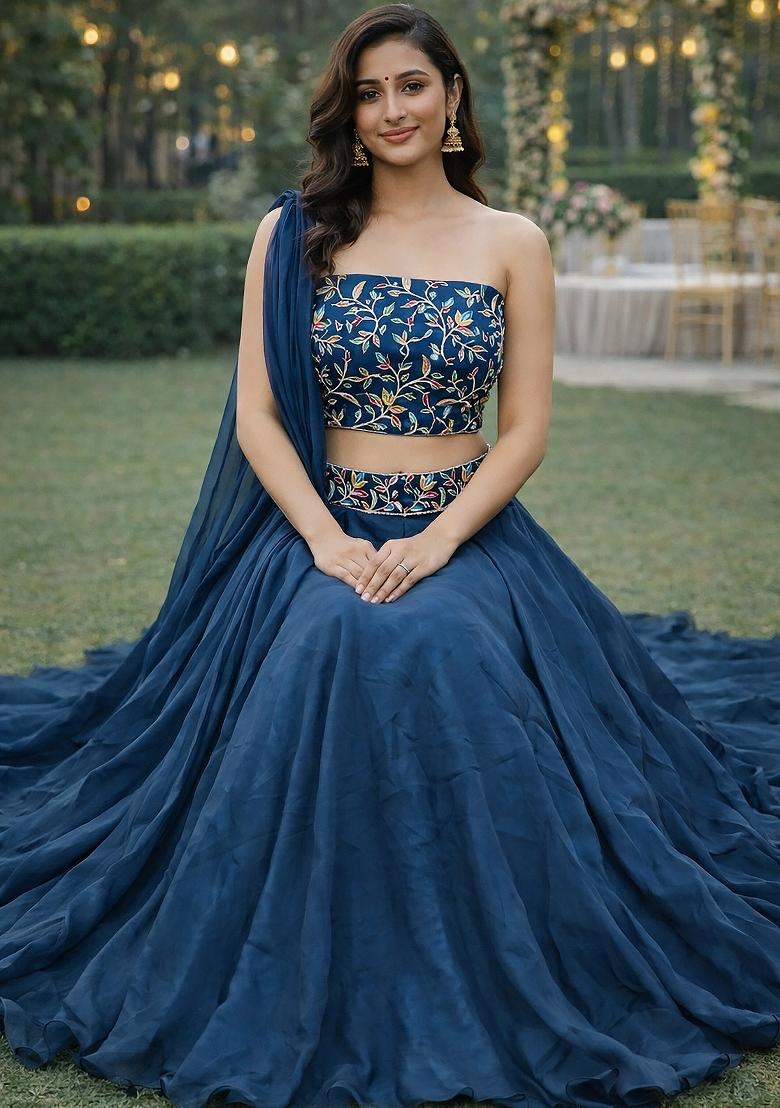 Rama Embroidered Silk Blend Lehenga Set - Indya