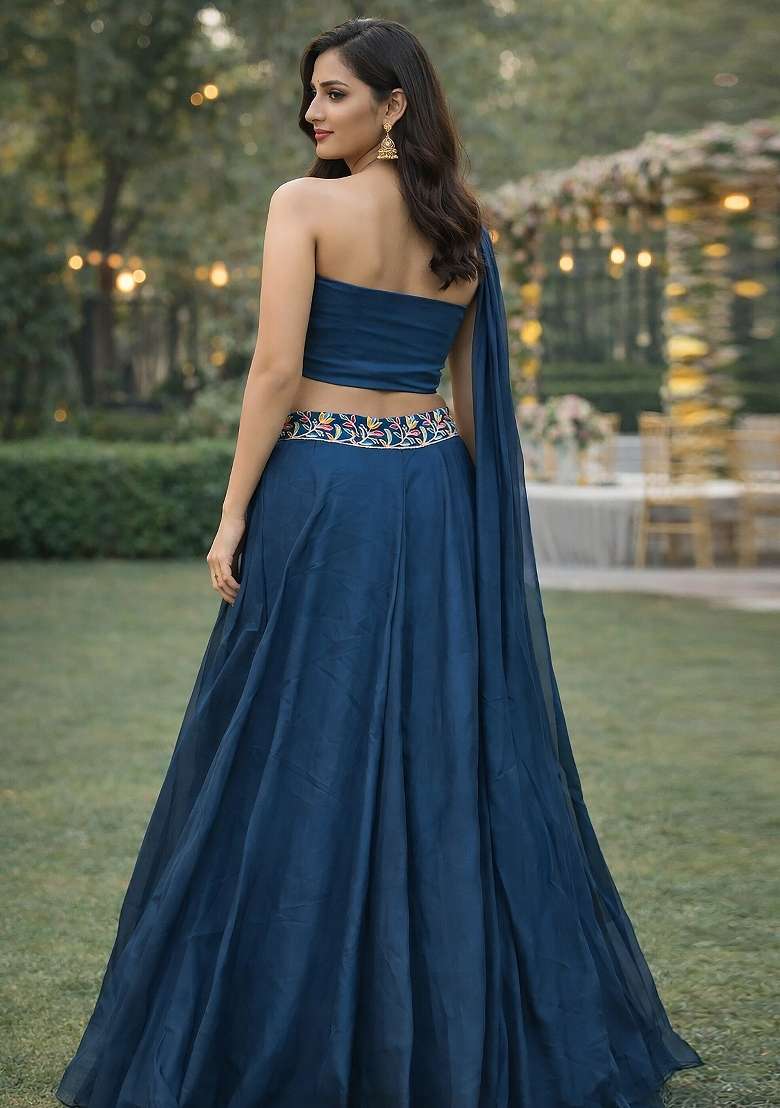 Rama Silk Blend Lehenga Set with Embroidered for Diwali | Wedding & Festive Wear - Indya