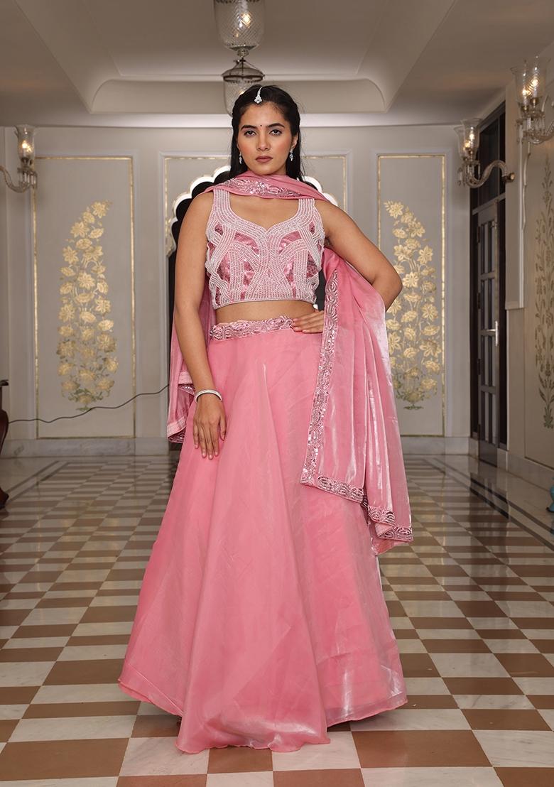 Pink Embroidered Jimmy Choo Lehenga Set - Indya