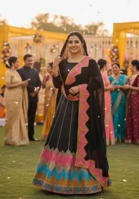 Black Embroidered Silk Blend Lehenga Set