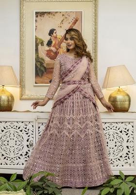 Dusty Embroidered Net Lehenga Set