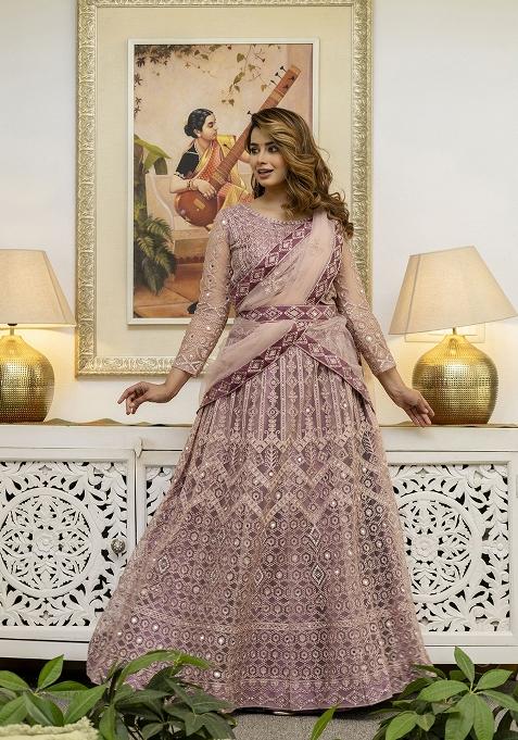 Dusty Embroidered Net Lehenga Set