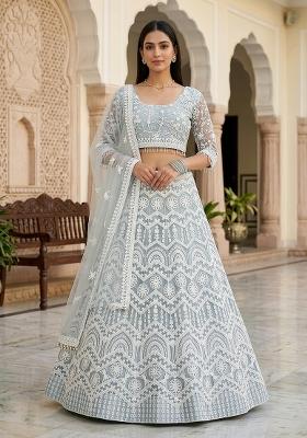 Sky Blue Embroidered Net Lehenga Set