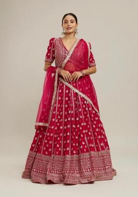 Pink Embroidered Georgette Lehenga Set