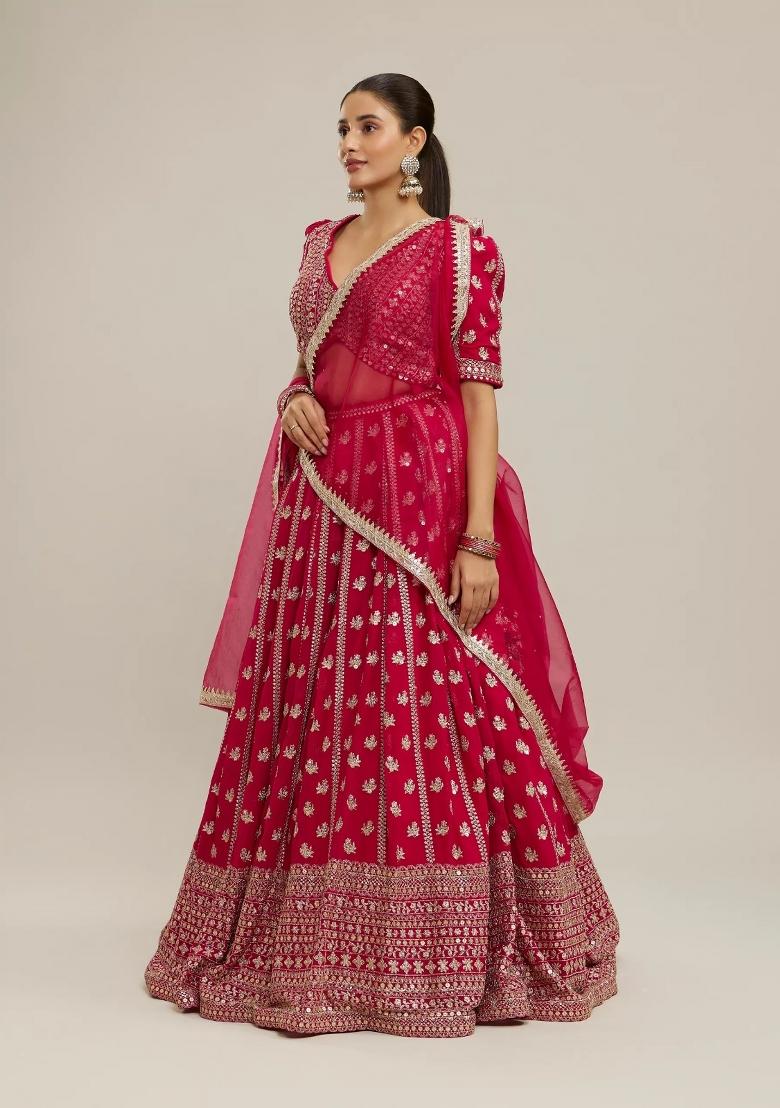 Pink Embroidered Georgette Lehenga Set - Indya