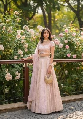 Baby Pink Embroidered Georgette Lehenga Set