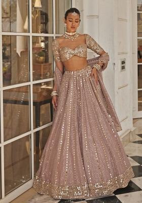 Ash Pink Embroidered Viscose Lehenga Set
