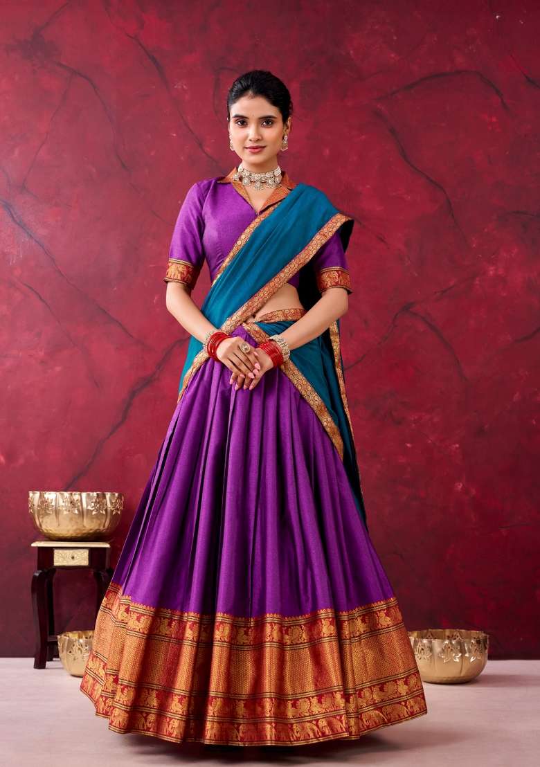 Purple Cotton Lehenga Set with Zari Work for Diwali | Wedding & Festive Wear - Indya