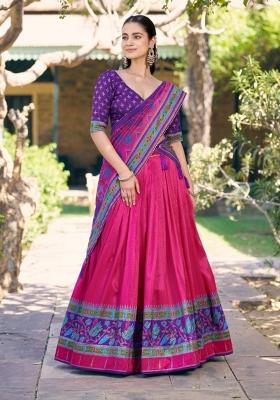 Pink Printed Silk Blend Lehenga Set
